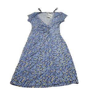 Laundry By Design Dress‎ Womens 6 Blue Yellow Geometric V-Nec Ruched Wrap NEW
